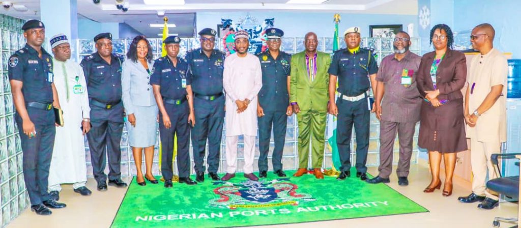 Managing Director of Nigerian Ports Authority (NPA), Mohammed Bello Koko (7th left), Commissioner of Police, Lagos State Command, CP Idowu Owohunwa, other top officials of NPA and the Lagos State Police Command during a working visit to the management of NPA at the Corporate Headquarters in Lagos.