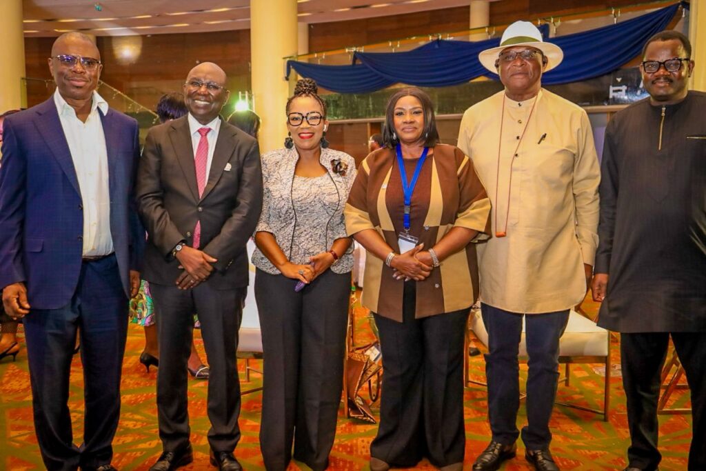 R-L: Former Directors-General/Chief Executive Officers of the Nigerian maritime administration and safety agency; Ade Dosumu, Temisan Omatseye, WISTA President Nigeria; Dr. Odunayo Ani, Former Director General; Mrs Mfon Usoro, Present Director General of Nigerian Maritime Administration and safety agency Dr Dayo Mobereola, Former Director General; Dakuku Peterside during The 8th WISTA Africa Regional Conference held in Lagos on 25–26 June 2026.